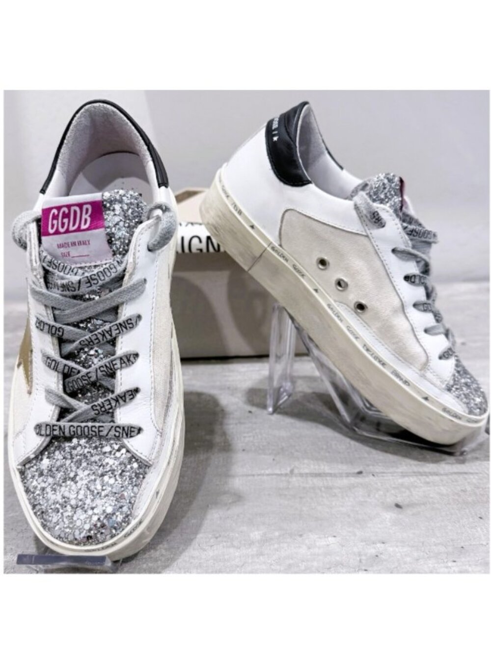 Golden Goose Hi Star Glitter Leather Canvas Sneakers Size 36